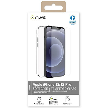 Acheter Muvit Pack Coque + Verre Trempé pour iPhone 12/12 Pro RECYCLETEK SOUPLE Transparent