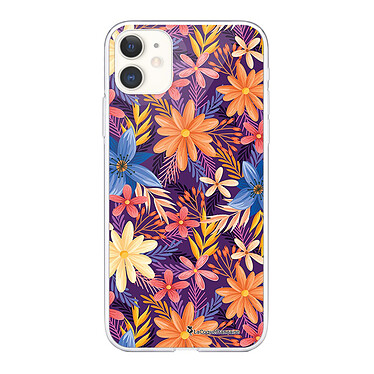 LaCoqueFrançaise Coque iPhone 11 silicone transparente Motif Fleurs violettes et oranges ultra resistant