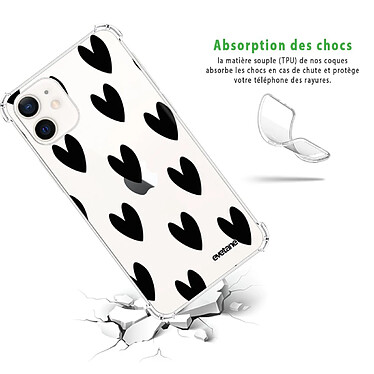 Avis Evetane Coque iPhone 12 mini anti-choc souple angles renforcés transparente Motif Coeurs Noirs