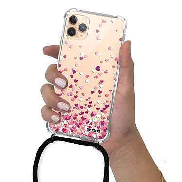 Evetane Coque cordon iPhone 11 Pro noir Dessin Confettis De Coeur pas cher