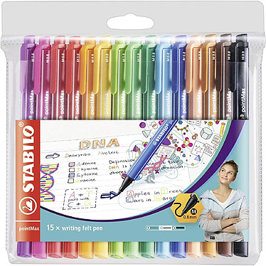 STABILO Pochette x 15 stylos-feutres STABILO pointMax Pointe moyenne assortis x 5