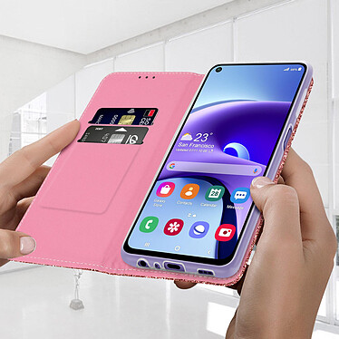 Avis Avizar Étui Xiaomi Redmi Note 9T 5G Paillette Brillant Portefeuille Support Vidéo rose
