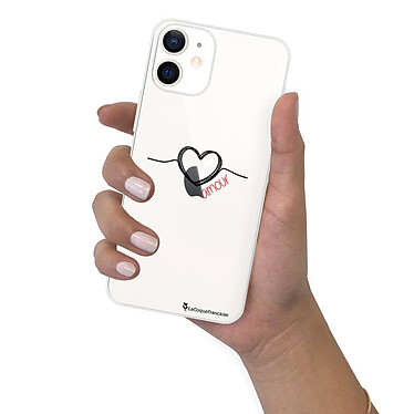 LaCoqueFrançaise Coque iPhone 12 mini 360 intégrale transparente Motif Coeur Noir Amour Tendance pas cher
