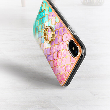 Acheter Avizar Coque iPhone X et XS Bi-matière avec Bague de Maintien Motif Écaille Multicolore