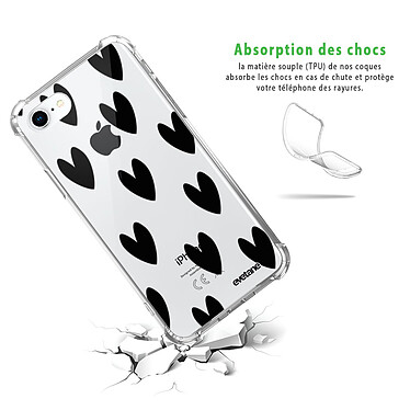 Avis Evetane Coque iPhone 7/8/ iPhone SE 2020 anti-choc souple angles renforcés transparente Motif Coeurs Noirs