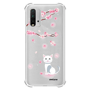 Evetane Coque Xiaomi Redmi 9T anti-choc souple angles renforcés transparente Motif Chat et Fleurs