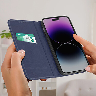 Acheter Avizar Housse Apple iPhone 14 Pro Cuir Véritable Clapet Porte-carte Support Vidéo  bleu nuit