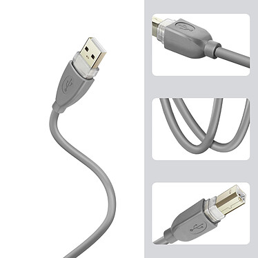 LinQ Câble USB-A 2.0 vers USB-B 2.0 Transfert Rapide Connexion Stable 3m  Gris pas cher