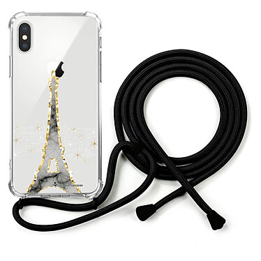 LaCoqueFrançaise Coque cordon iPhone X/Xs noir Dessin Illumination de paris