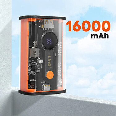 Acheter LinQ Batterie Externe 16000mAh USB-C 20W + USB 22.5W Affichage LED  Transparent orange