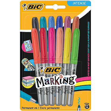 BIC Blister de 12 marqueurs 'Marking color' couleurs intenses assorties