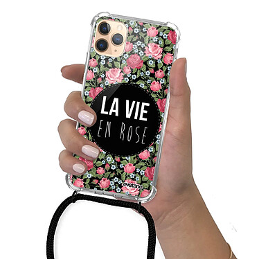 Evetane Coque cordon iPhone 11 Pro noir Dessin La Vie en Rose pas cher