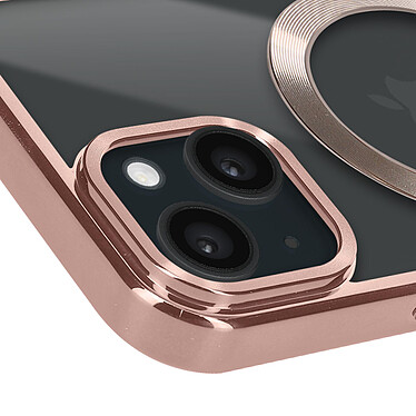 Avizar Coque MagSafe pour iPhone 15 Silicone Protection Caméra  Contour Chromé Rose pas cher