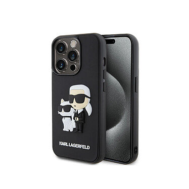 Karl Lagerfeld Coque pour Apple iPhone 15 Pro 3D Rubber Karl & Choupette Noir