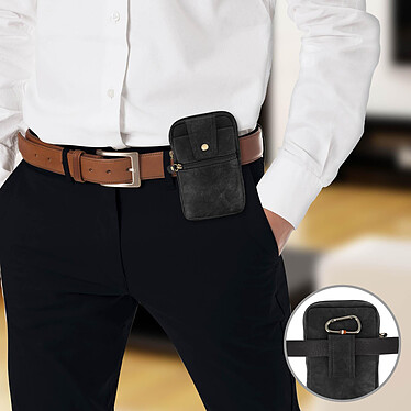 Avis Avizar Sacoche de ceinture smartphone étui zippé aspect cuir + mousqueton - Noir