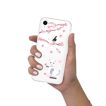 Evetane Coque iPhone Xr silicone transparente Motif Chat et Fleurs ultra resistant pas cher