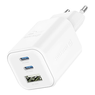 Swissten Chargeur Mural 2 USB C GaN 65W + USB 18W Charge Rapide Design Compact Blanc