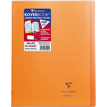 CLAIREFONTAINE Cahier Protège-cahier Koverbook Piqué Polypro 24x32 cm 96p séyès Orange Transparent