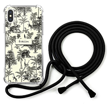 LaCoqueFrançaise Coque cordon iPhone X/Xs noir Dessin Botanic Evasion