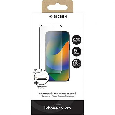 BigBen Connected Protège écran pour Apple iPhone 15 Pro 2.5D Oléophobe avec SmartFrame™ Transparent pas cher