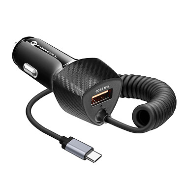Forcell Chargeur Voiture USB 38W QC 3.0 + Câble USB-C PD Intégré Forcell  Noir