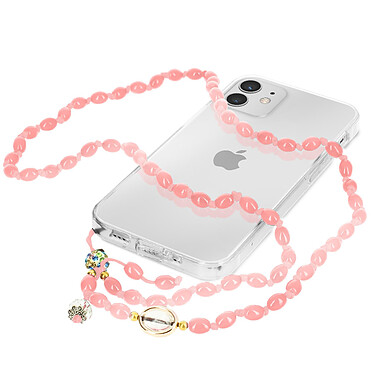 Avizar Bijou de Téléphone Bracelet à Perles Ovales 80cm Collection Charm - rose