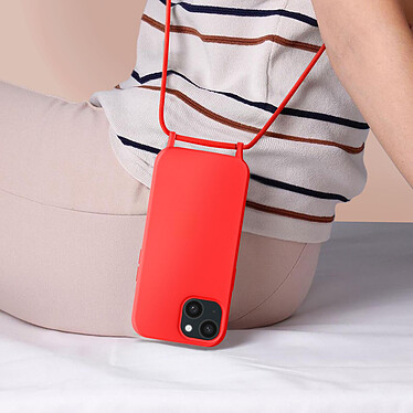 Avis Avizar Coque Cordon pour iPhone 15 Plus Semi-Rigide Lanière Tour du Cou 80cm  Rouge