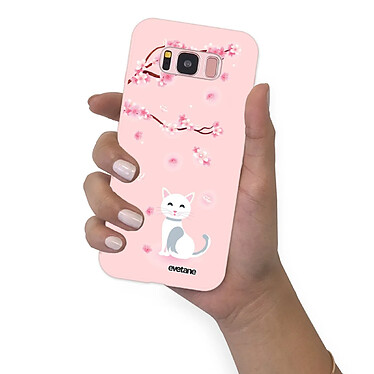 Evetane Coque Samsung Galaxy S8 Silicone Liquide Douce rose pâle Chat et Fleurs pas cher