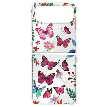 Avizar Coque pour Galaxy Z Flip 4 Rigide à Motifs Papillon Rose  Transparent
