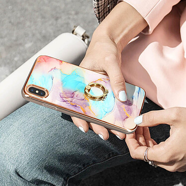 Avizar Coque Apple iPhone XS Max Bague de maintien Motif marbre multicolore pas cher