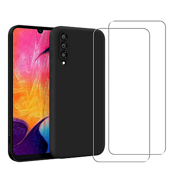 Acheter Evetane Coque Samsung Galaxy A50 Silicone liquide Noire + 2 Vitres en Verre trempe Protection ecran Antichocs