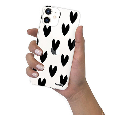 Evetane Coque iPhone 12 mini silicone transparente Motif Coeurs Noirs ultra resistant pas cher