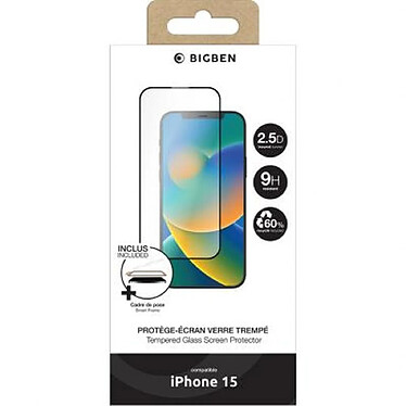 BigBen Connected Protège écran pour Apple iPhone 15 2.5D Oléophobe avec SmartFrame™ Transparent pas cher
