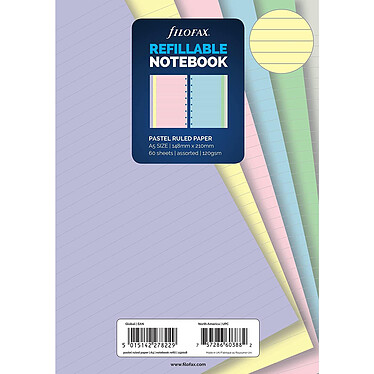 FILOFAX Recharge Carnet Notebook A5 Papier Pastel Ligné 60 feuilles assortis