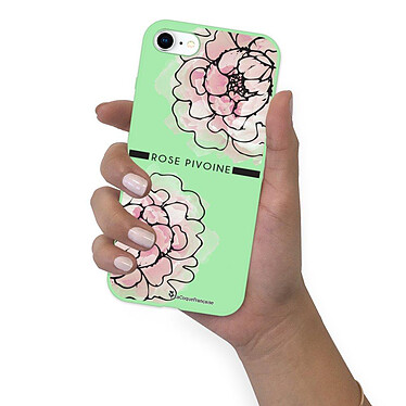 LaCoqueFrançaise Coque iPhone 7/8 Silicone Liquide Douce vert pâle Rose Pivoine pas cher