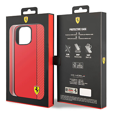 Ferrari Coque pour iPhone 14 Pro Bi-matière Effet Carbone Compatible QI Rouge pas cher