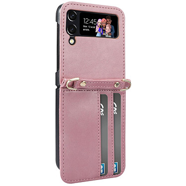 Avizar Coque pour Samsung Z Flip 4 Cuir Porte cartes Bandoulière  Versatile Case rose gold