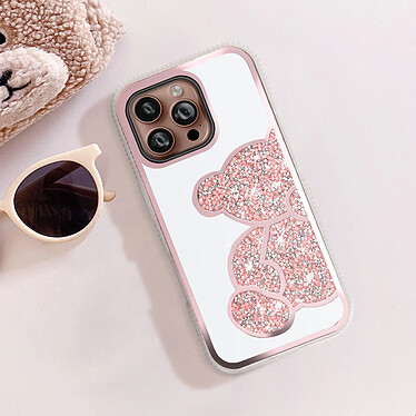 Avizar Coque Paillette pour iPhone 16 Pro Max Motif Ourson avec Strass Rose pas cher