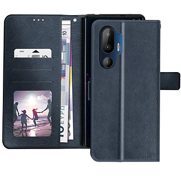 Avizar Étui pour HTC U24 Pro Design Vintage Clapet Portefeuille Support Vidéo Bleu Nuit