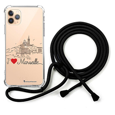 LaCoqueFrançaise Coque cordon iPhone 11 Pro noir Dessin J'aime Marseille