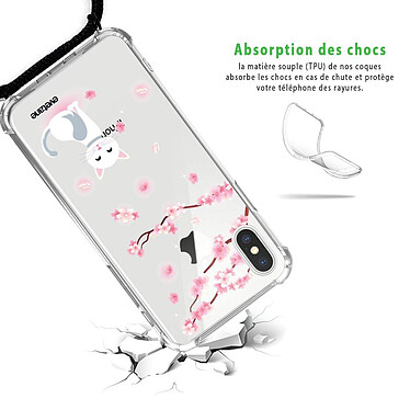 Avis Evetane Coque cordon iPhone X/Xs noir Dessin Chat et Fleurs