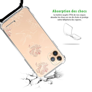 Avis LaCoqueFrançaise Coque cordon iPhone 11 Pro Max noir Dessin Fleurs Blanches