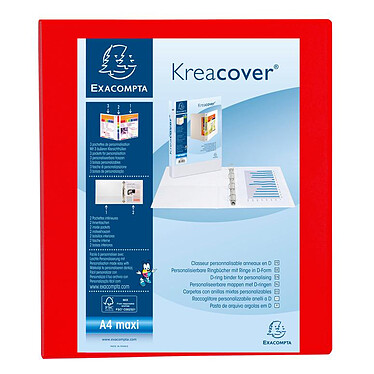 EXACOMPTA Classeur personnalisable Kreacover A4 Maxi 4 Ax Diam 25 mm Dos 47 mm Rouge
