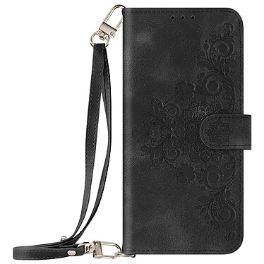 Avizar Etui Fleurs pour Xiaomi Redmi Note 13 4G Portefeuille Support Vidéo Noir