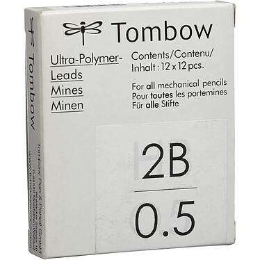 TOMBOW Etui de 12 Mines pour porte-mine pointe calibrée 0,5 mm dureté 2B x 12