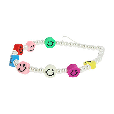 Avizar Bijou de Téléphone Bracelet à Perles et Smiley multicolores Collection Smile