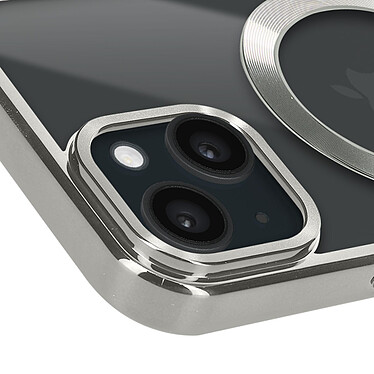 Avizar Coque MagSafe pour iPhone 15 Silicone Protection Caméra  Contour Chromé Argent pas cher