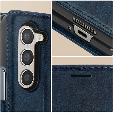Avizar Coque Clapet pour Samsung Z Fold 5 Portefeuille Anti RFID Vintage bleu nuit pas cher