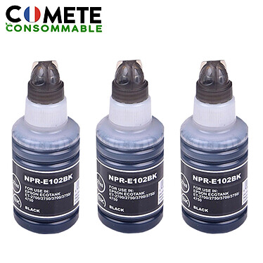 COMETE - 102 - 3 Recharges 102 Compatibles pour imprimantes Epson Ecotank - Noir