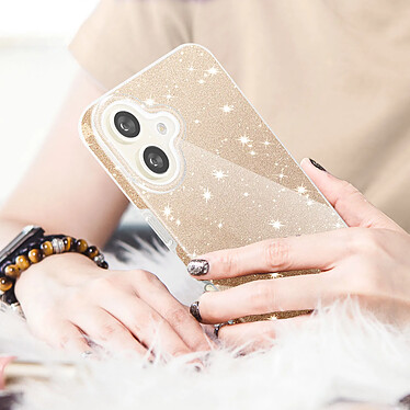 Avizar Coque Paillette pour iPhone 16 Plus Hybride Design Glamour Dorée pas cher